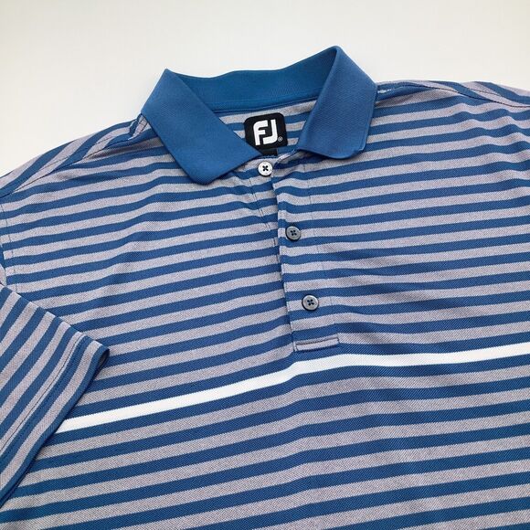 FootJoy FJ Mens Short Sleeve Golf Polo Blue Striped Size Medium - Picture 1 of 6